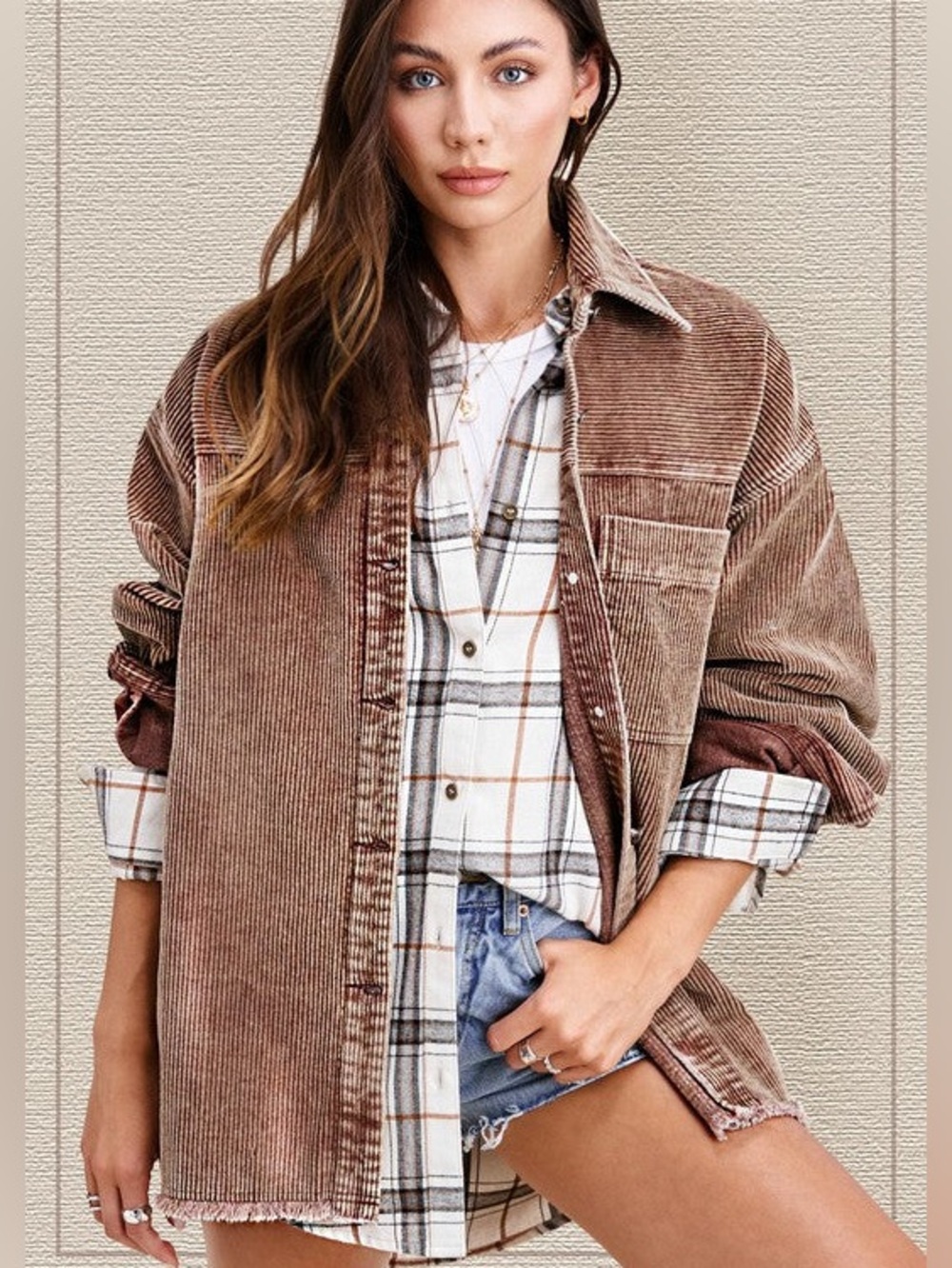 LA MIEL Carter Corduroy Jacket Brown Button Front Shirt Jacket Size Small